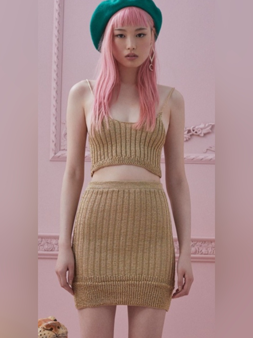 For love and lemons Unworn with tag gold skirt knitz size small lurex sparkle